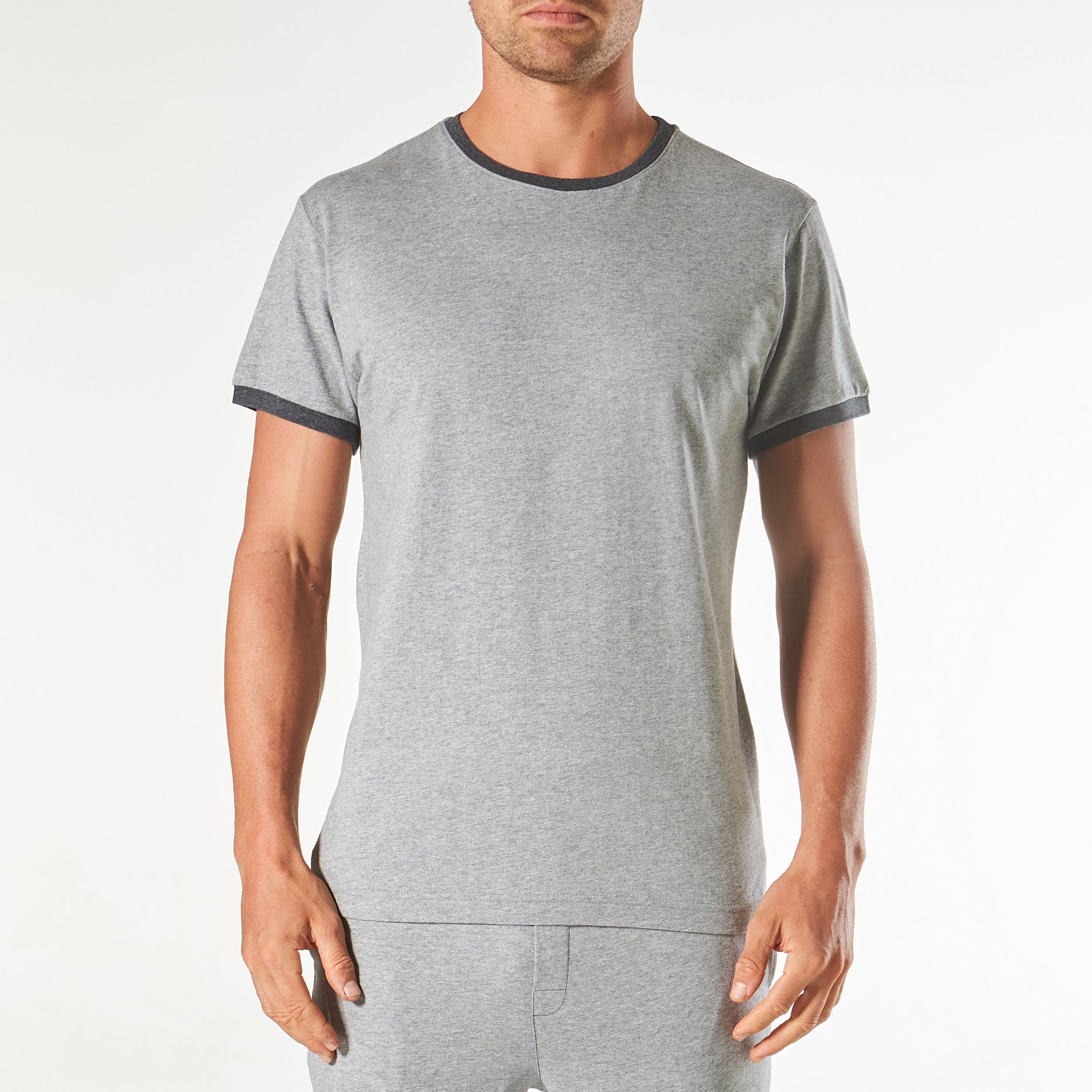 Men's Short Sleeve Contrast Sleep Tee - Grey Marle - Image 1