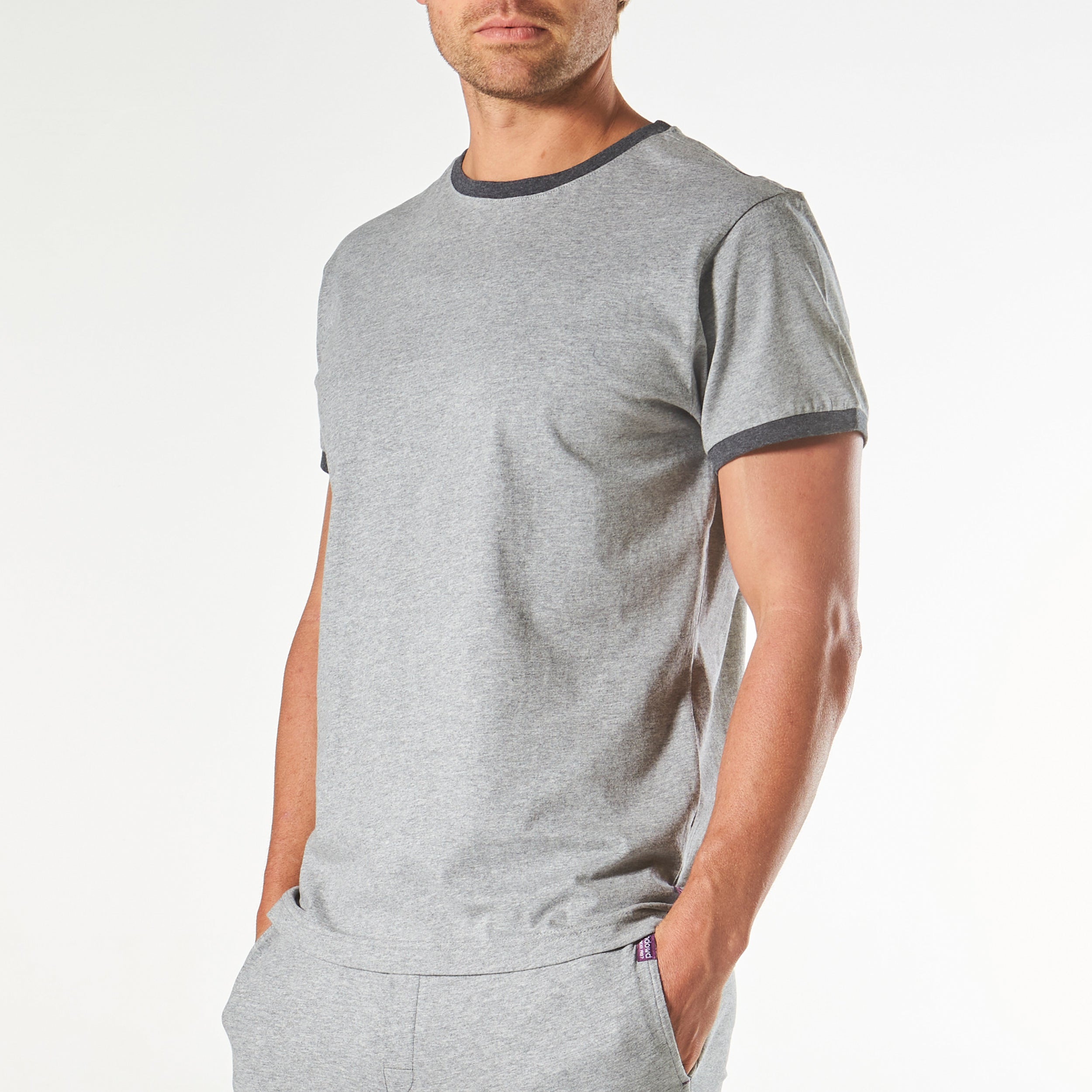 Men's Short Sleeve Contrast Sleep Tee - Grey Marle - Image 2