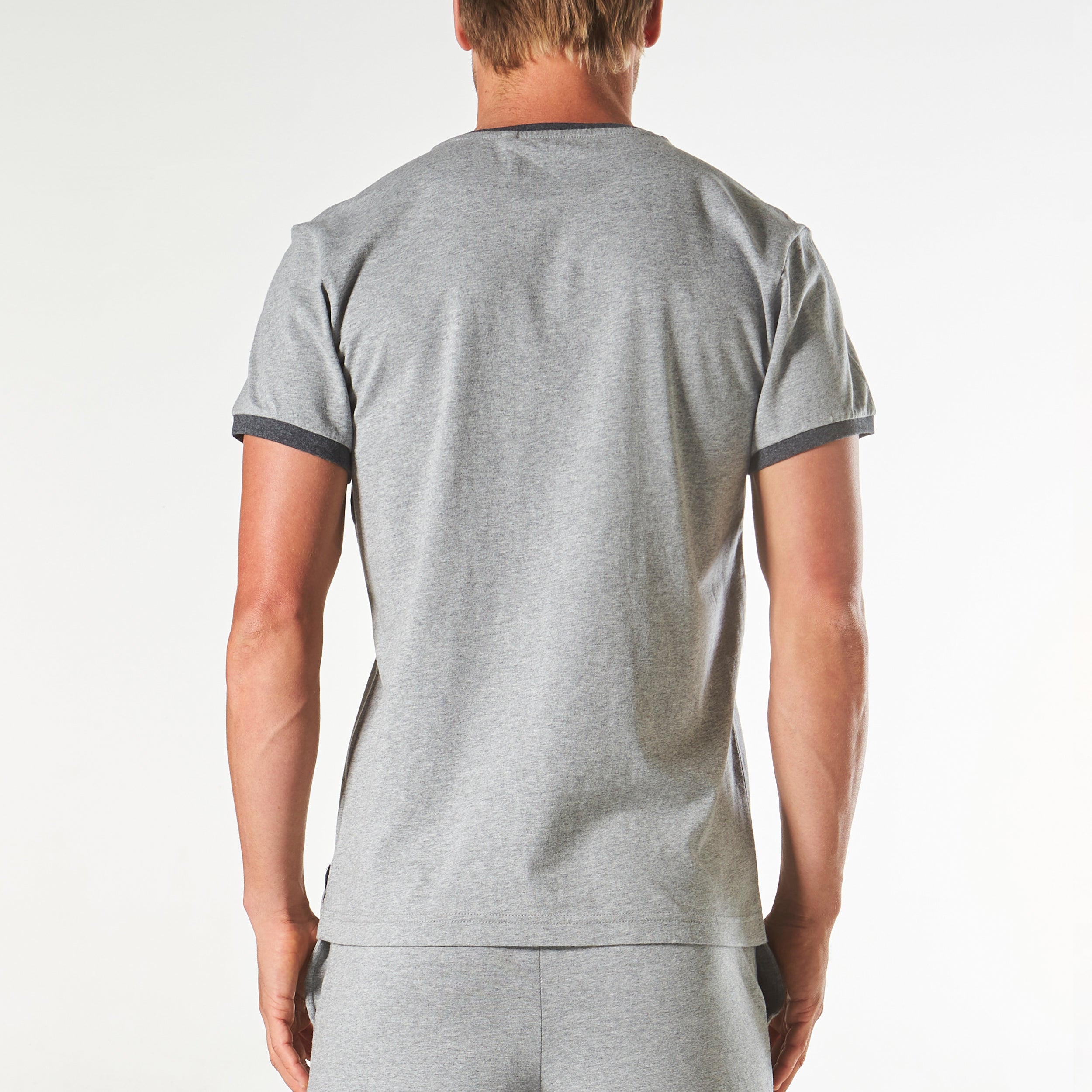 Men's Short Sleeve Contrast Sleep Tee - Grey Marle - Image 3