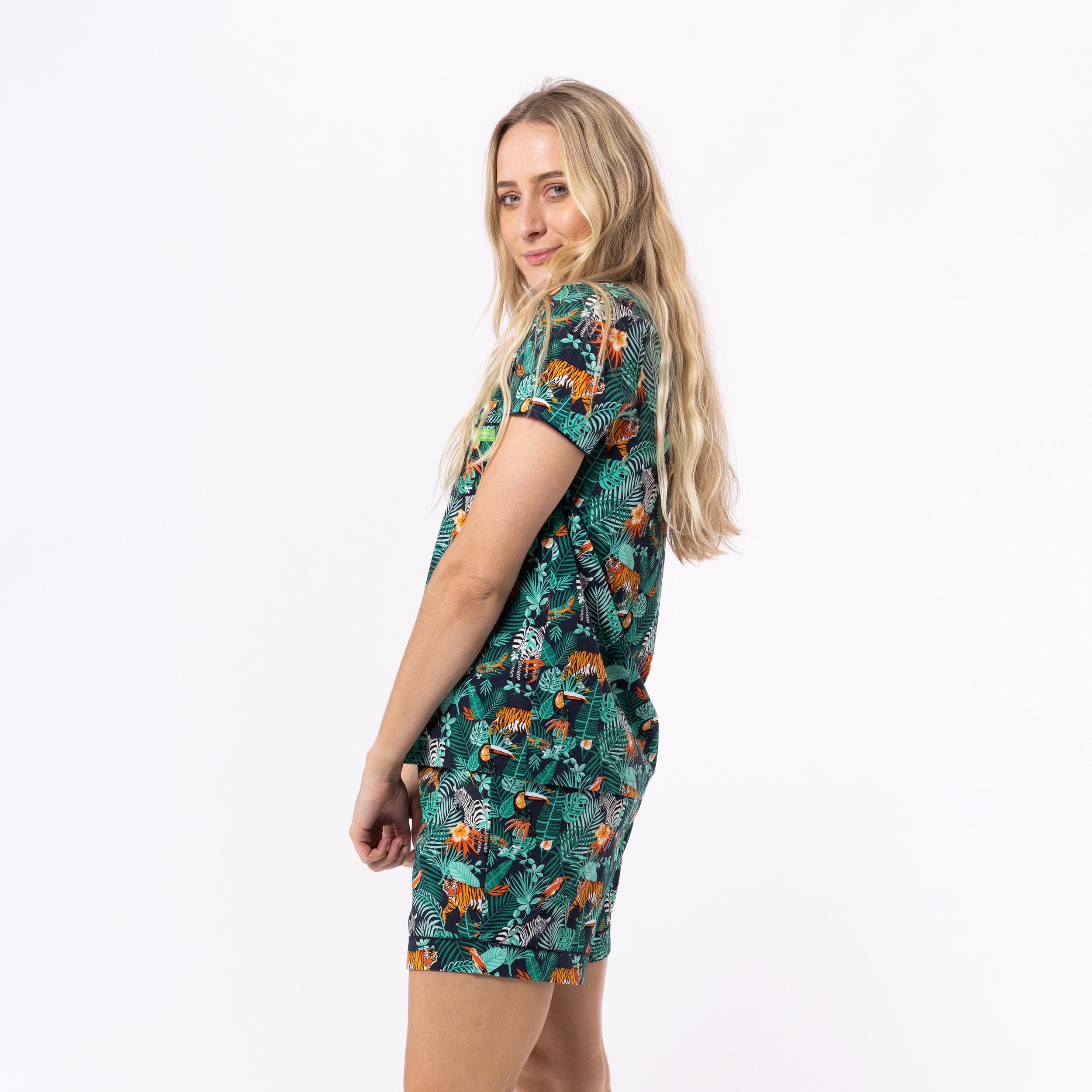 Women's Dark Jungle Woven Shortie Pyjama Set - Green - Image 2