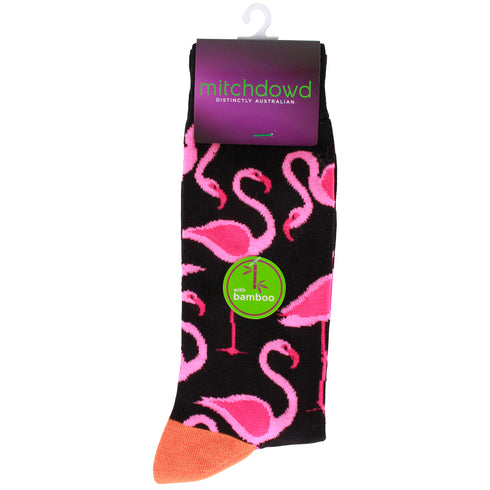 Men's Flamingo Bamboo Socks - Black
