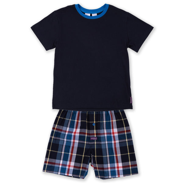 Kid's Sea Check Cottton Short Pyjama Set - Navy