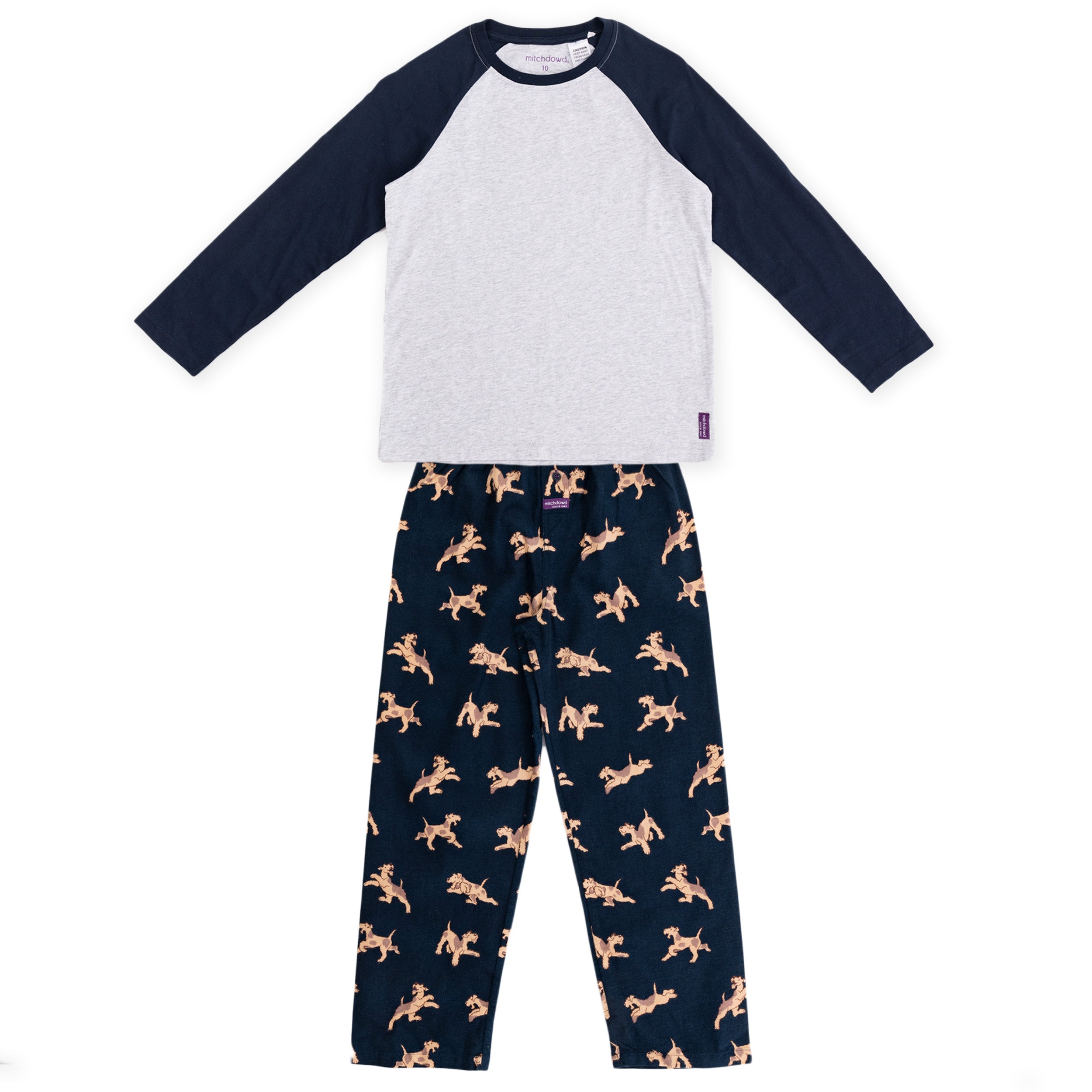 Boy's Airedales Flannel Long Sleeve Pyjama Set - Navy - Image 1
