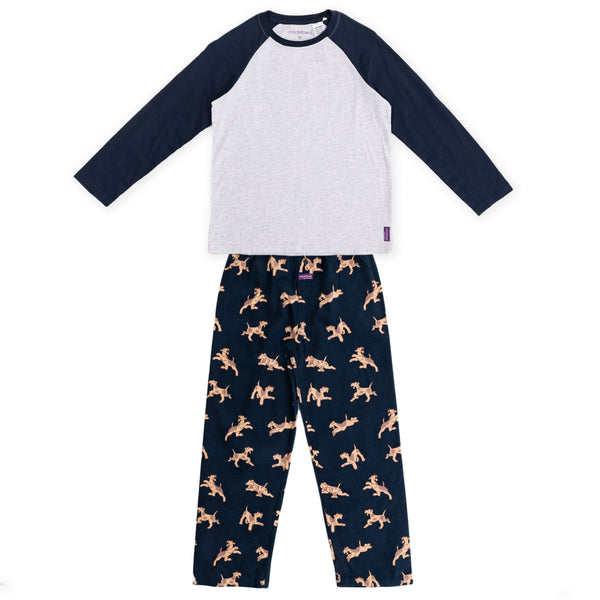 Boy's Airedales Flannel Long Sleeve Pyjama Set - Navy