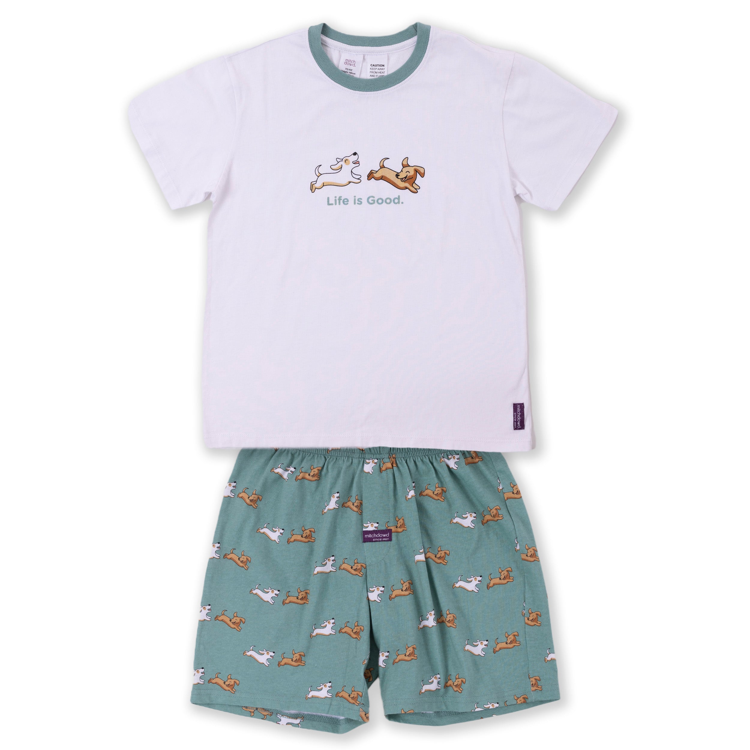 Kid's Life is Good Cotton Knit Short Pyjama Set - Sage - Image 1