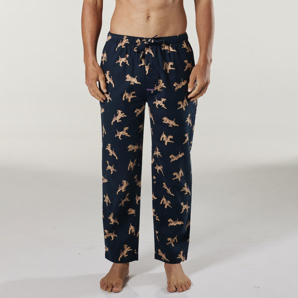 Men's Jumping Airedales Cotton Flannel Sleep Pants - Navy