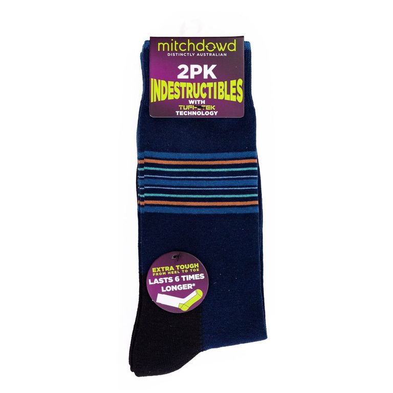 Men's Plain Cotton Indestructibles Crew Socks 2 Pack - Stripe - Image 2