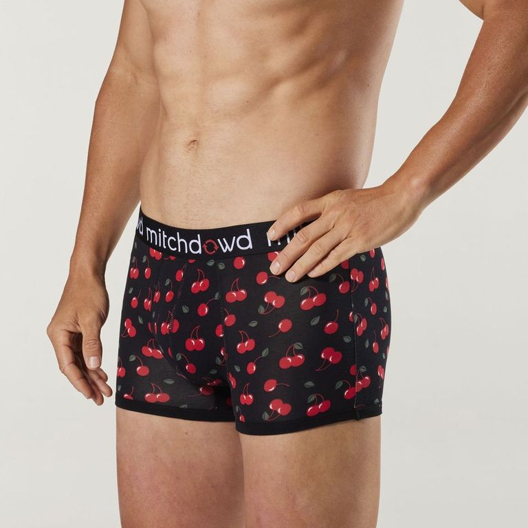 Men's Juicy Cherries Bamboo Mid-Length Trunk - Black - Image 2